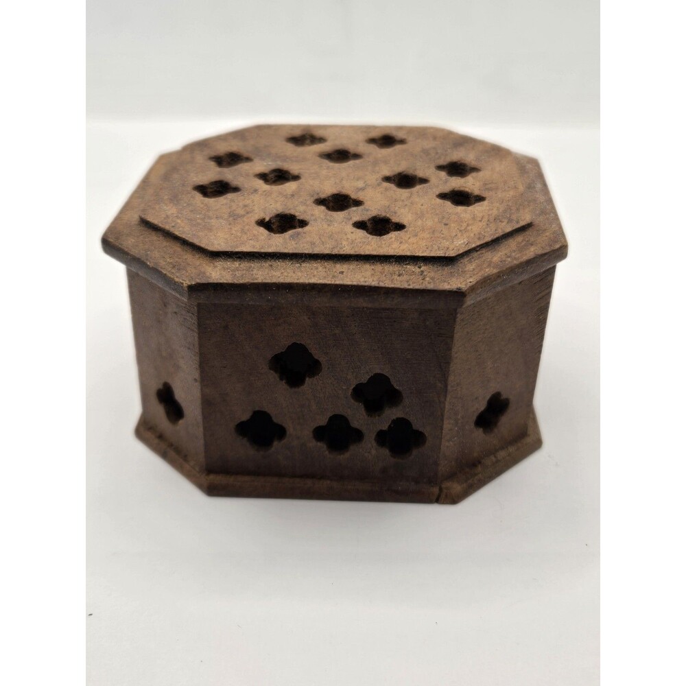 vintage wooden hand carved trinket box